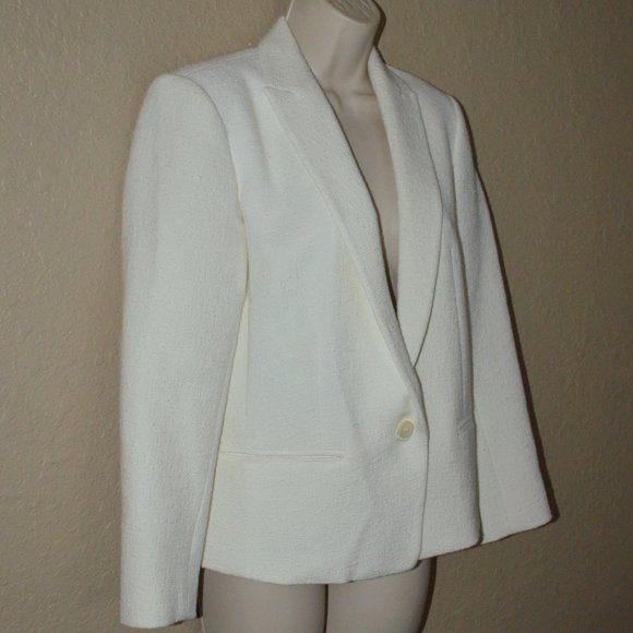 Sz 4 Theory White Texturedsingle Button Jacket Blazer - Picture 4 of 7